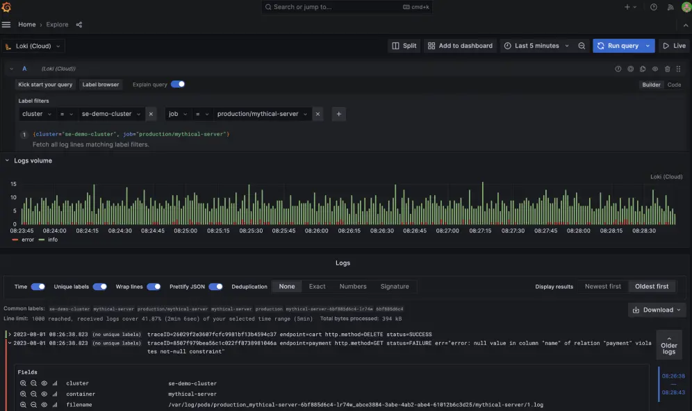 Log management with Loki in Grafana