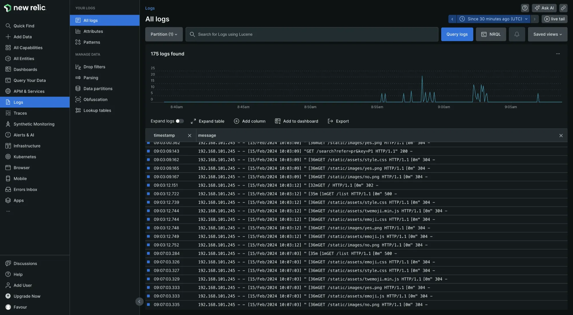 Log management in New Relic