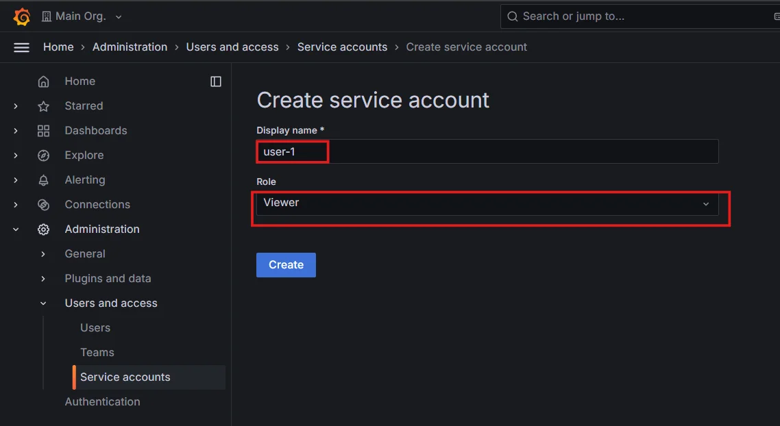 Creating service account in Grafana