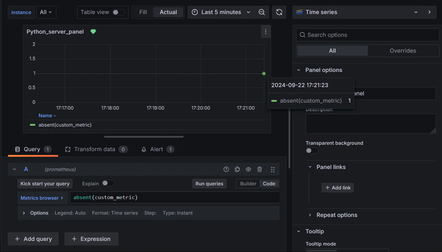 Handling missing data using absent()